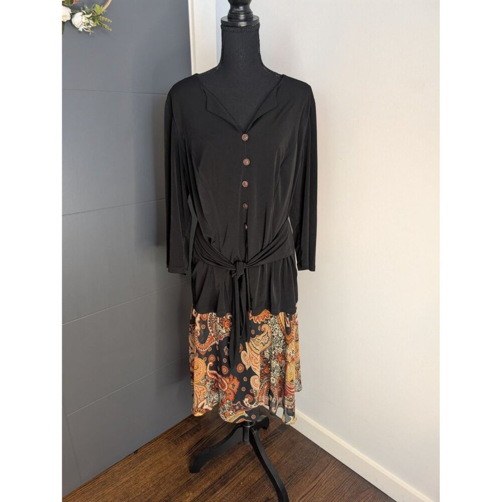 Le Bos‎ Womens Black & Paisley Print Two-Piece Dress Set Button-Front - 16W
